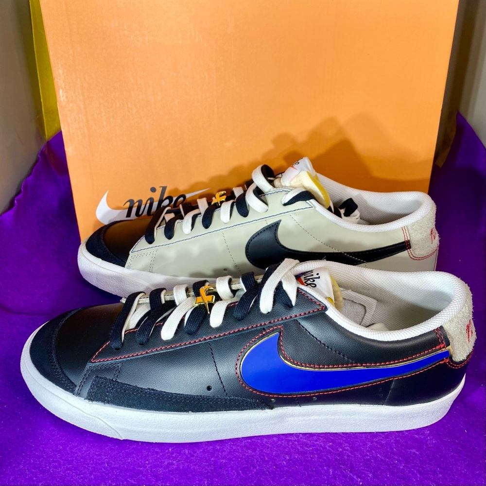 Nike Blazer Low '77 PRM Shoes Black Royal Blue DH4370-001 Men's Size 11.5 NIB